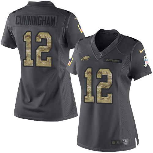 Nike Eagles #12 Randall Cunningham Black Women's Stitched NFL Limited 2016 Salute to Service Jersey